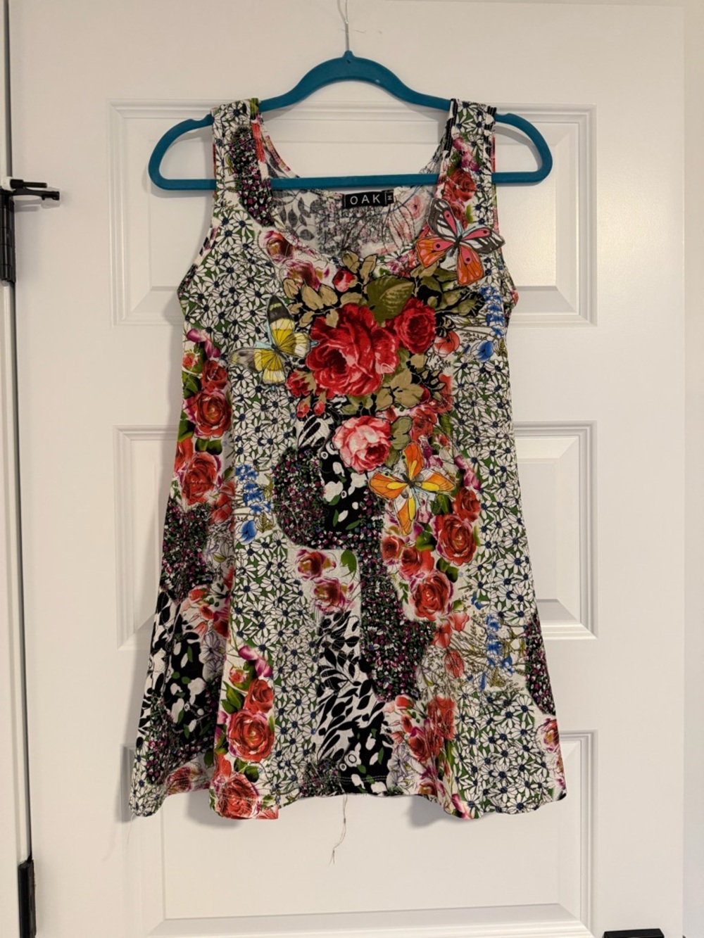 OAK Floral & Butterfly Dress - Red, Green, Yellow, Black